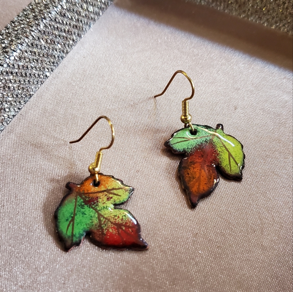 Enamel Fall Leaf Earrings